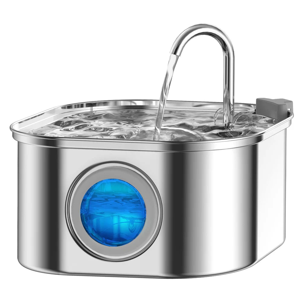 Automatic Cat Water Fountain with Sensor, 3.2L/108oz Capacity, Transparent Window & Stainless Steel - Bond Well Supplies