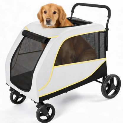 Dog Stroller Large & Medium Dogs, Collapsible Wagon with Dual Entry, Breathable Mesh and Foot Brake