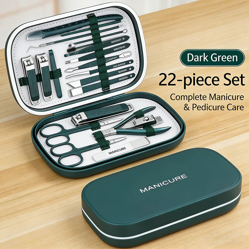 Stainless Steel Nail Clipper Set, 10-22PCS Manicure & Pedicure Tools with Portable Case - Bond Well Supplies