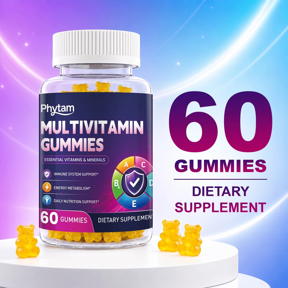 Adult Multivitamin Bear Gummies, 14-in-1 Vitamins & Minerals with Vitamin C, Zinc & B Vitamins, 60 Count - Bond Well Supplies