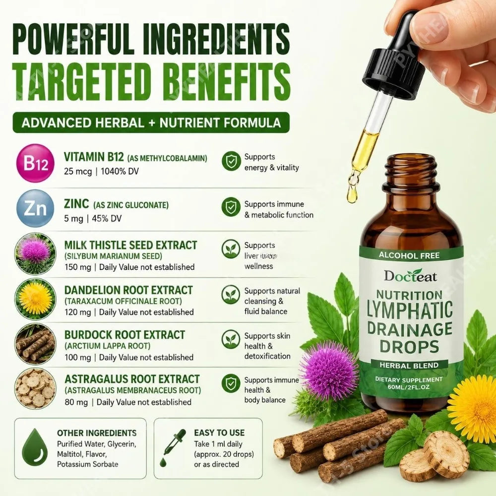 Lymphatic Support Drops, Alcohol-Free Blend with Vitamin B12 & Zinc for Lymphatic Balance & Daily Vitality, 60ml - Bond Well Supplies