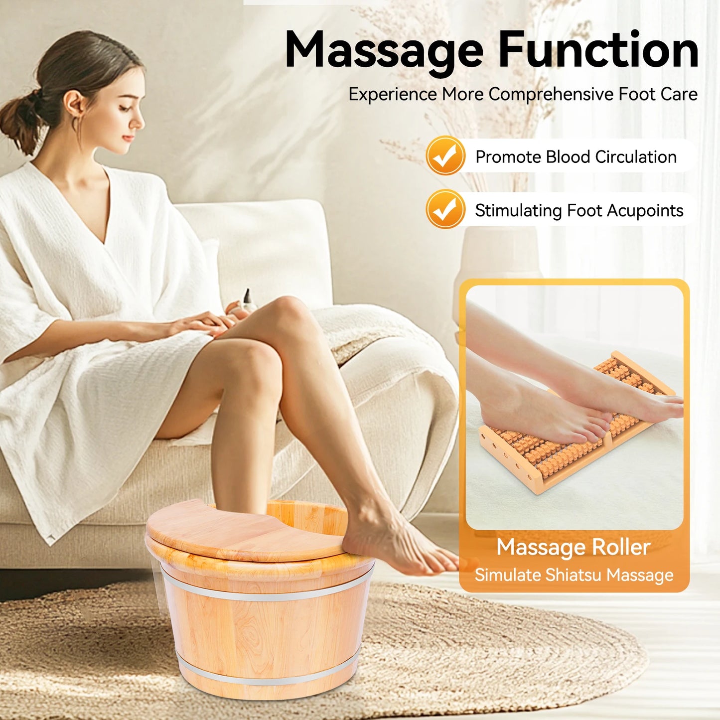Freestanding Foot Bath Basin with Cedar Wood Finish, Foot Soaking Tub for Home Spa and Foot Care