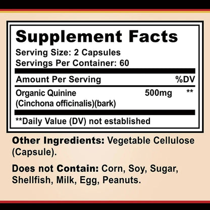 Premium Quinine Capsules for Daily Nutritional Support, Made in the USA