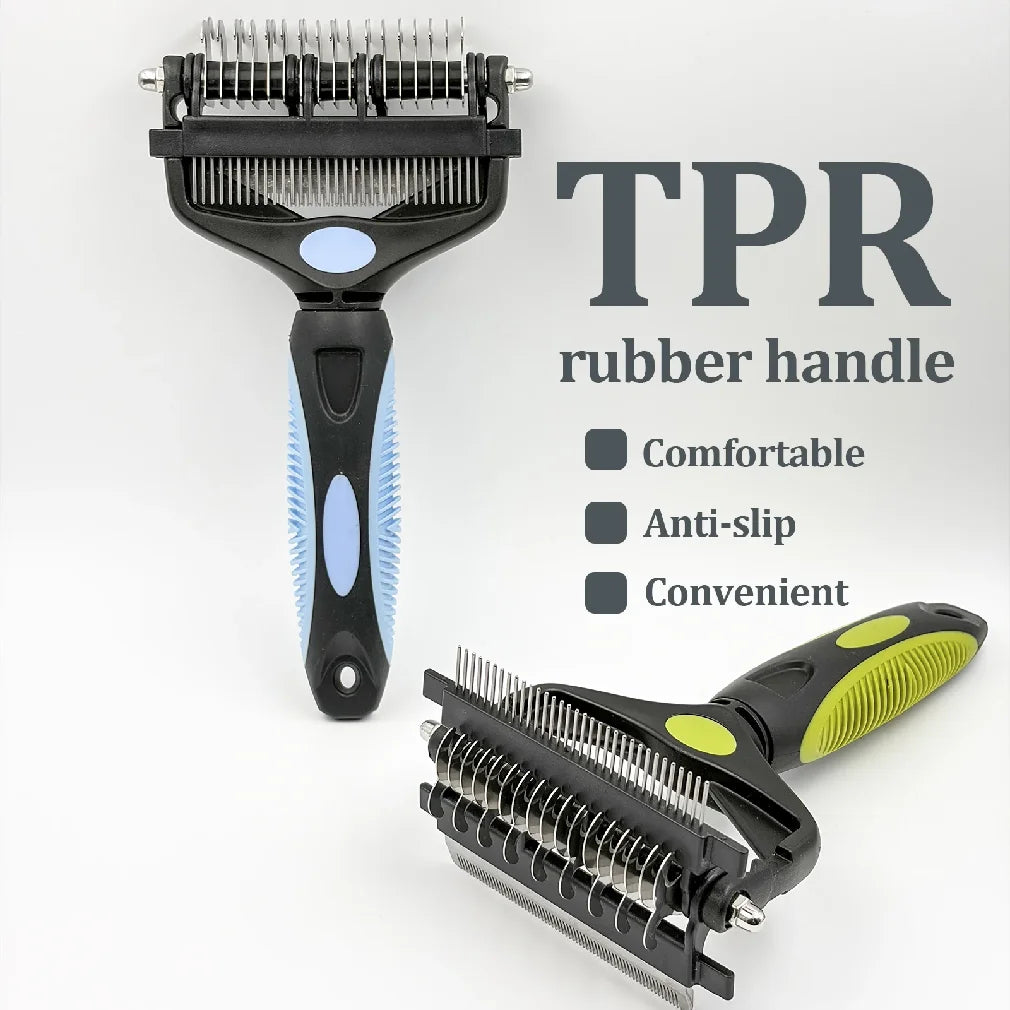 Double-Sided Pet Grooming Brush, 3-in-1 Deshedding Comb & Fur Detangling Knot Cutter for Dogs and Cats