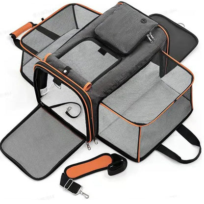 Expandable Pet Carrier for Cats & Small Dogs, Breathable Mesh Travel Tote with Luggage Strap for Car & Travel