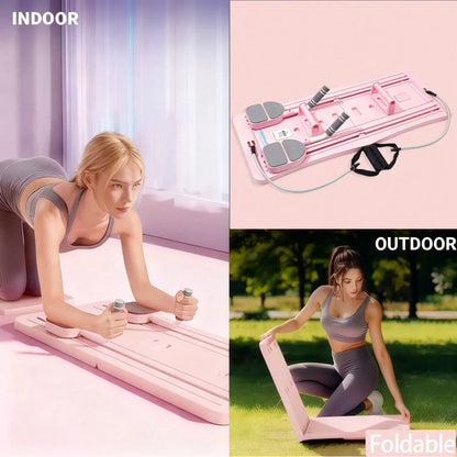 Foldable Pilates Sliding Board with Resistance Bands for Full Body Home Workouts