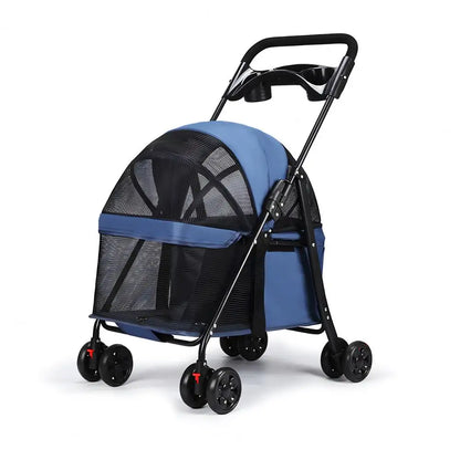Foldable Dog & Cat Stroller, 4-Wheel Pet Carrier with Visible Window, Breathable Mesh and Cup Holder