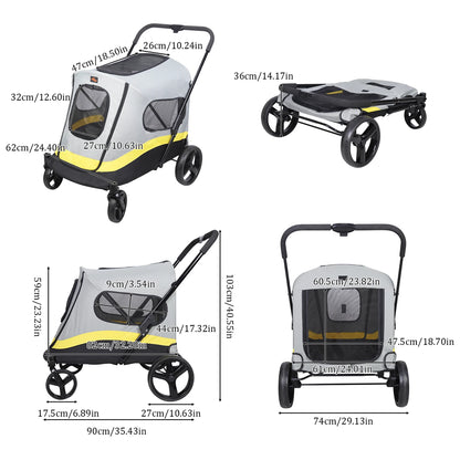 Foldable Dog Stroller for Small to Large Dogs, 4-Wheel Pet Jogging Carriage with Breathable Visible Mesh