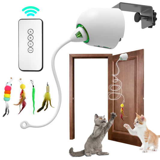Interactive Hanging Cat Feather Toy, Automatic Electric Cat Toy for Indoor Cats