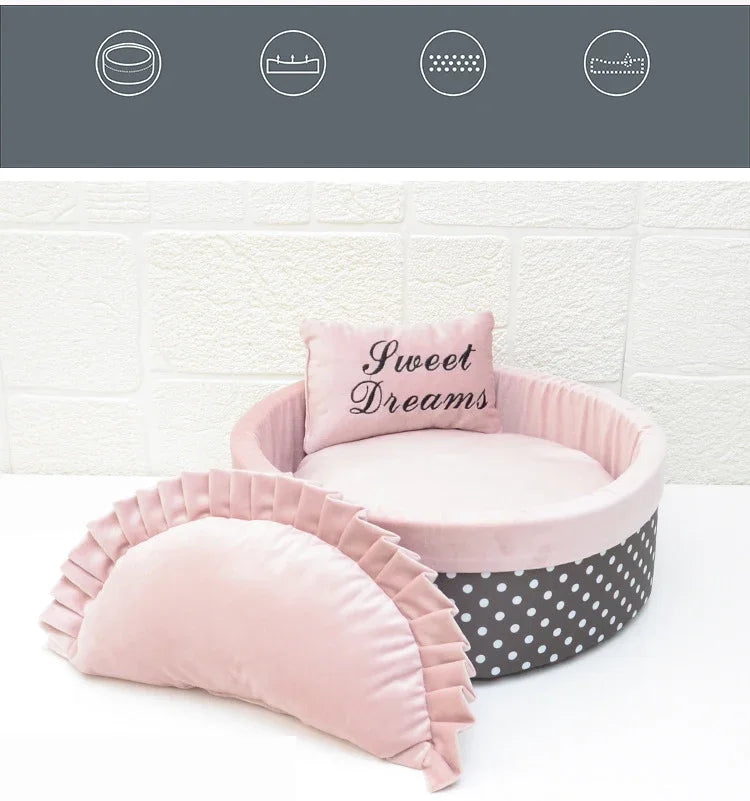 Elegant Pink Lace Pet Sofa, Detachable Oval Bed for Large Dogs & Cats, Princess Design - Bond Well Supplies
