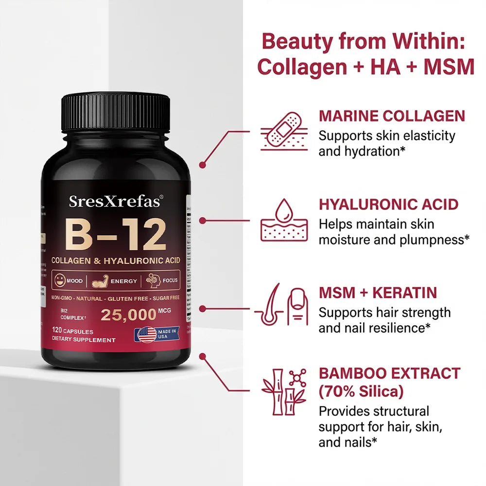 Vitamin B12 with Collagen & Hyaluronic Acid, Daily Energy, Nervous System & Overall Wellness Support SEO-Optimi - Bond Well Supplies