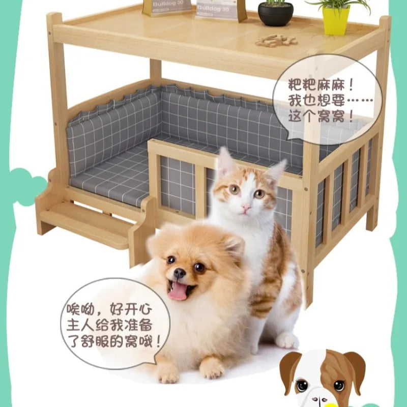 Wooden Pet Bed with Side Table, Stylish Sleeping & Resting Furniture for Medium & Large Dogs - Bond Well Supplies