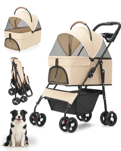 2-in-1 Pet Stroller for Small Dogs and Cats, Foldable with Removable Carrier