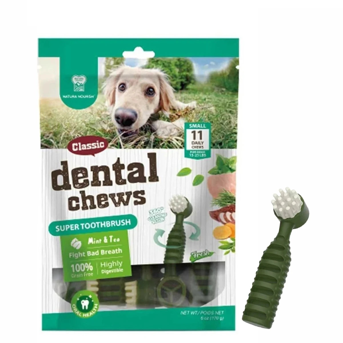 Dental Chews for Small Dogs, Mint & Tea Flavored Treats for Teeth Cleaning & Fresh Breath - Bond Well Supplies