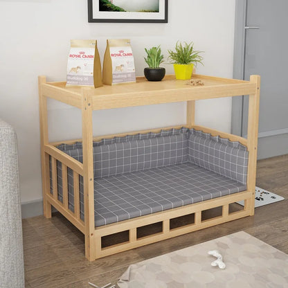 Wooden Pet Bed with Side Table, Stylish Sleeping & Resting Furniture for Medium & Large Dogs - Bond Well Supplies