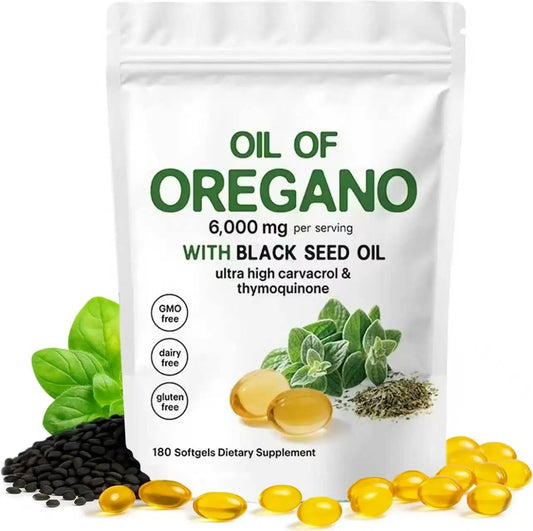 Oregano Oil & Black Seed Oil Capsules 6000mg, Premium Grade Herbal Supplement for Daily Wellness - Bond Well Supplies