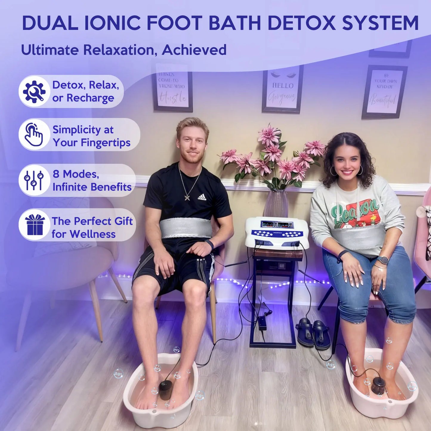 Professional Ionic Foot Bath Spa Machine, Dual Foot Bath System with Massage Pads & Far Infrared Waist Belt