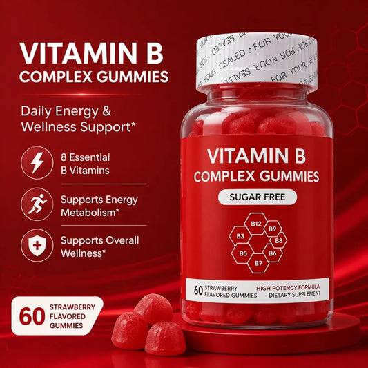 Strawberry Vitamin B Complex Gummies with B12, Biotin, Folate & B6, Energy Support, 60 Gummies - Bond Well Supplies