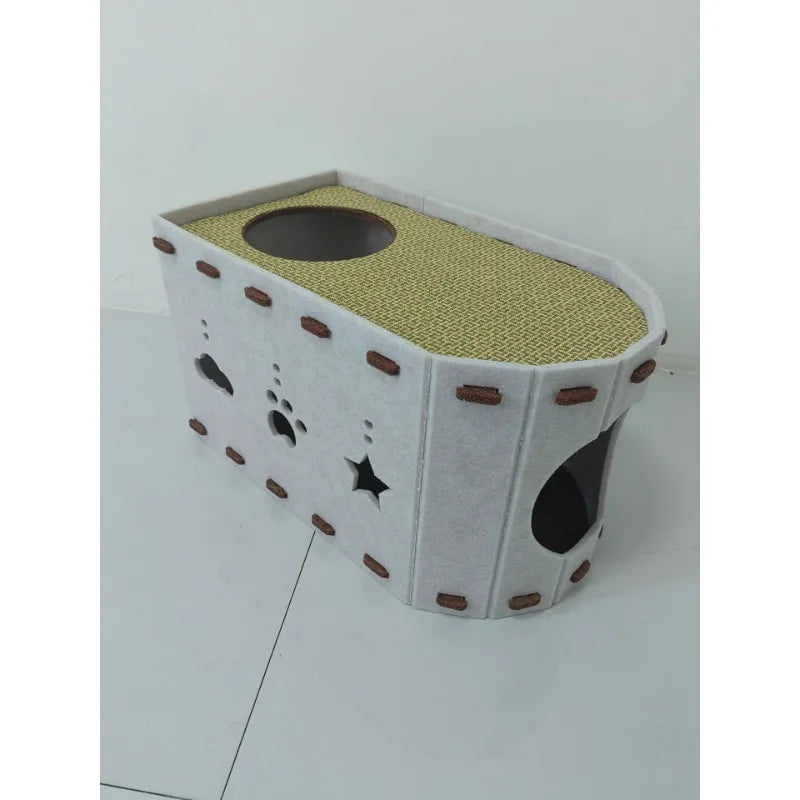 Wear-Resistant Felt Cat Bed, Cat House with Built-In Scratcher for Indoor Resting & Lounging - Bond Well Supplies