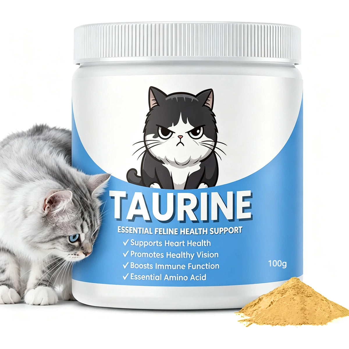 Cat Taurine Supplement Powder, Amino Acid Support for Heart & Vision Health, 100 Grams - Bond Well Supplies
