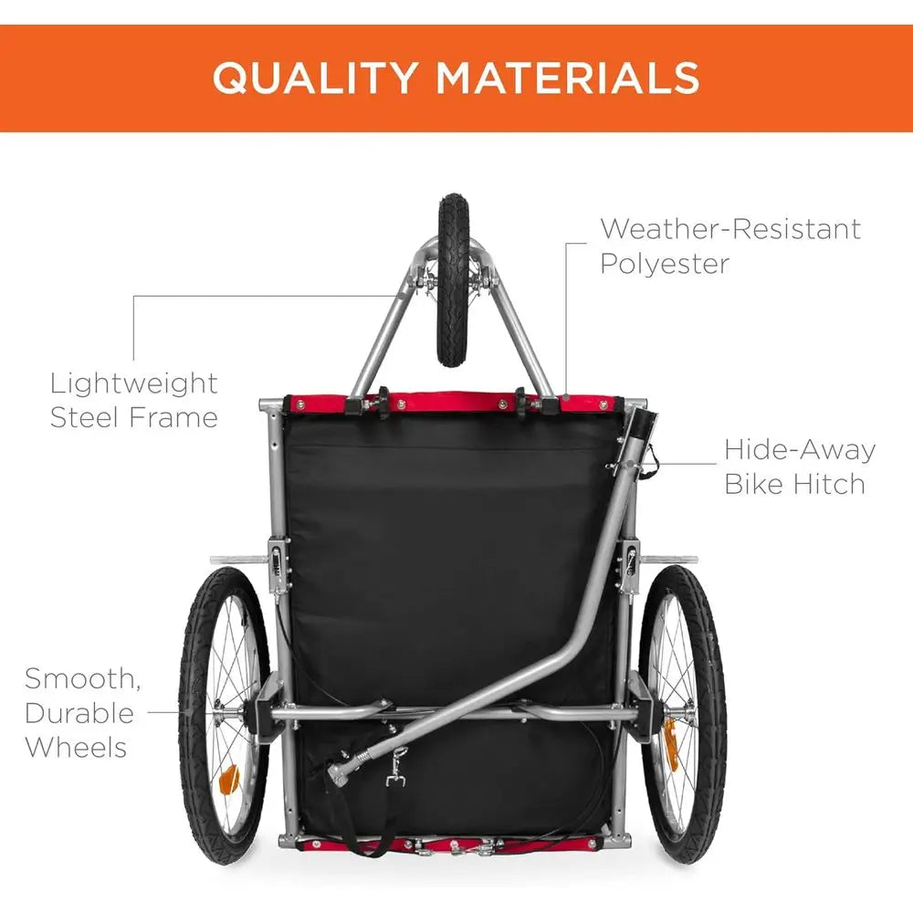 Pet Bike Trailer for Dogs, 2-in-1 Bicycle Carrier & Stroller with Hitch, Suspension and Safety Flag, 66 lb Capacity
