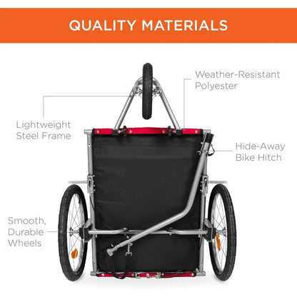 Pet Bike Trailer for Dogs, 2-in-1 Bicycle Carrier & Stroller with Hitch, Suspension and Safety Flag, 66 lb Capacity