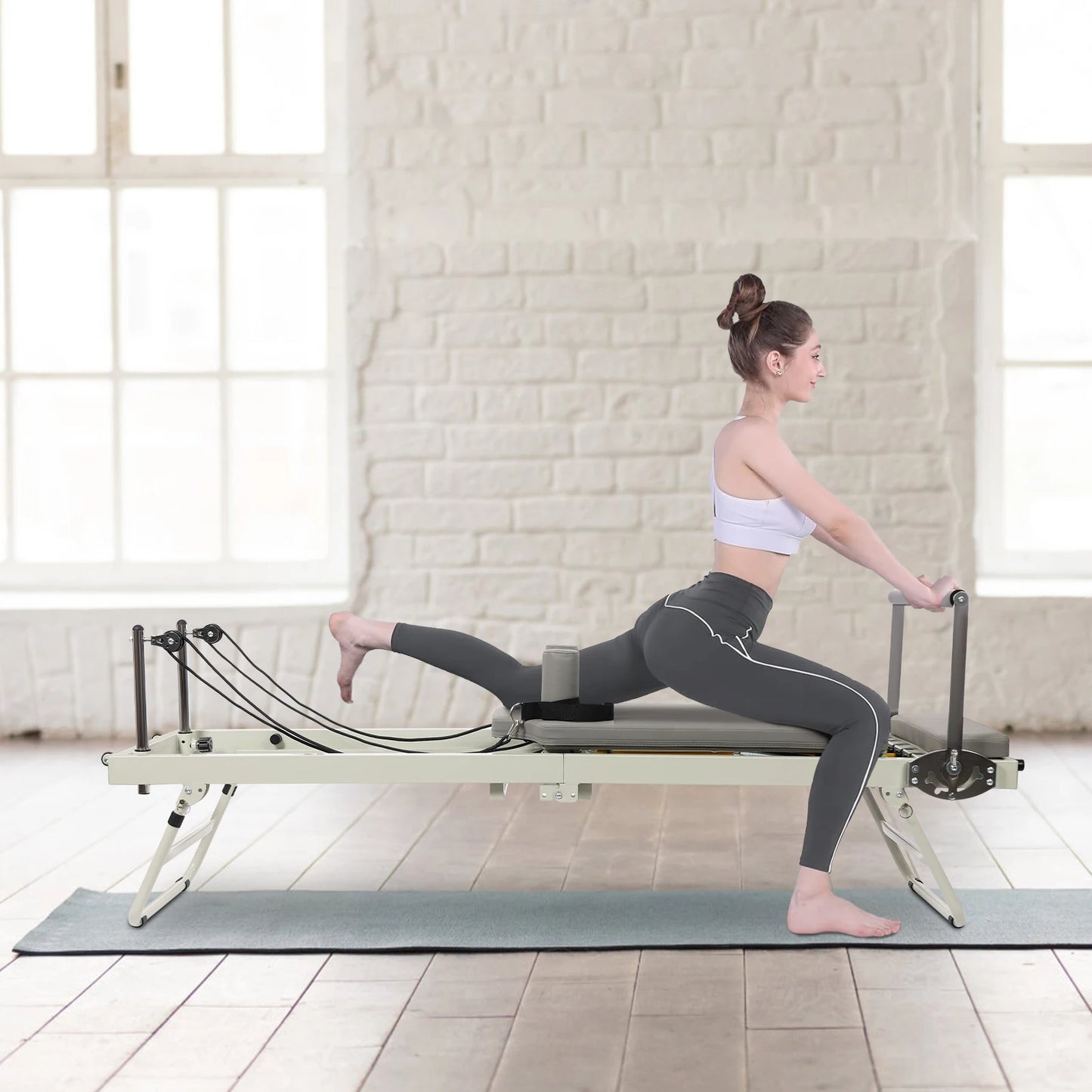 Foldable Pilates Reformer Machine for Home Use with Dual Resistance Springs and Cords