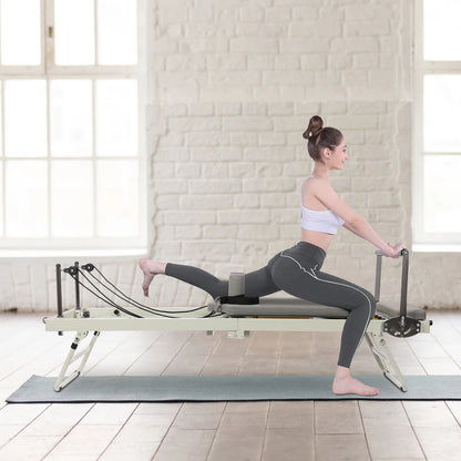 Foldable Pilates Reformer Machine for Home Use with Dual Resistance Springs and Cords