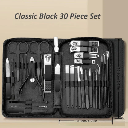 30-Piece Professional Stainless Steel Manicure and Pedicure Set with Travel Case
