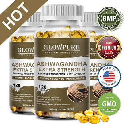 Premium Ashwagandha Root Extract Supplement, Daily Stress, Mood, Sleep, Energy & Focus Wellness Support - Bond Well Supplies