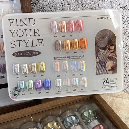 High-End Nail Art Set with 24 Mirror Powder Colors and Ultra-Fine Glitter Effects
