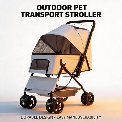 Premium 4-Wheel Dog & Cat Stroller, Large-Space Portable Pet Travel Cart for Small & Medium Pets