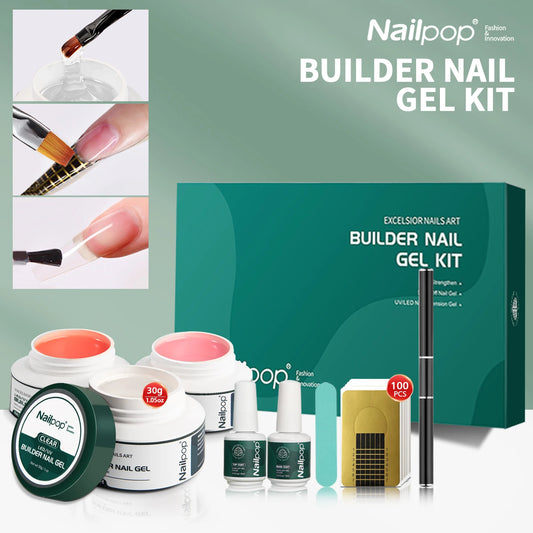 Professional Nailpop Builder Gel Set, 3-Color Pink, Nude & Clear Nail Gel for Manicure - Bond Well Supplies