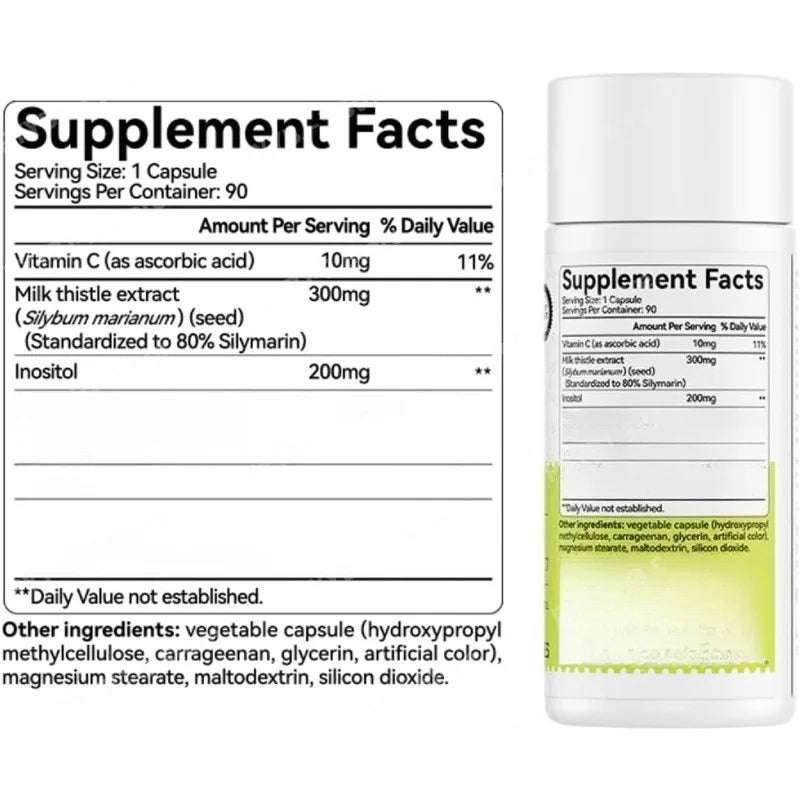 Milk Thistle Herbal Supplement 300mg with Vitamin C & Inositol, 90 Capsules, Non-GMO & Gluten-Free - Bond Well Supplies