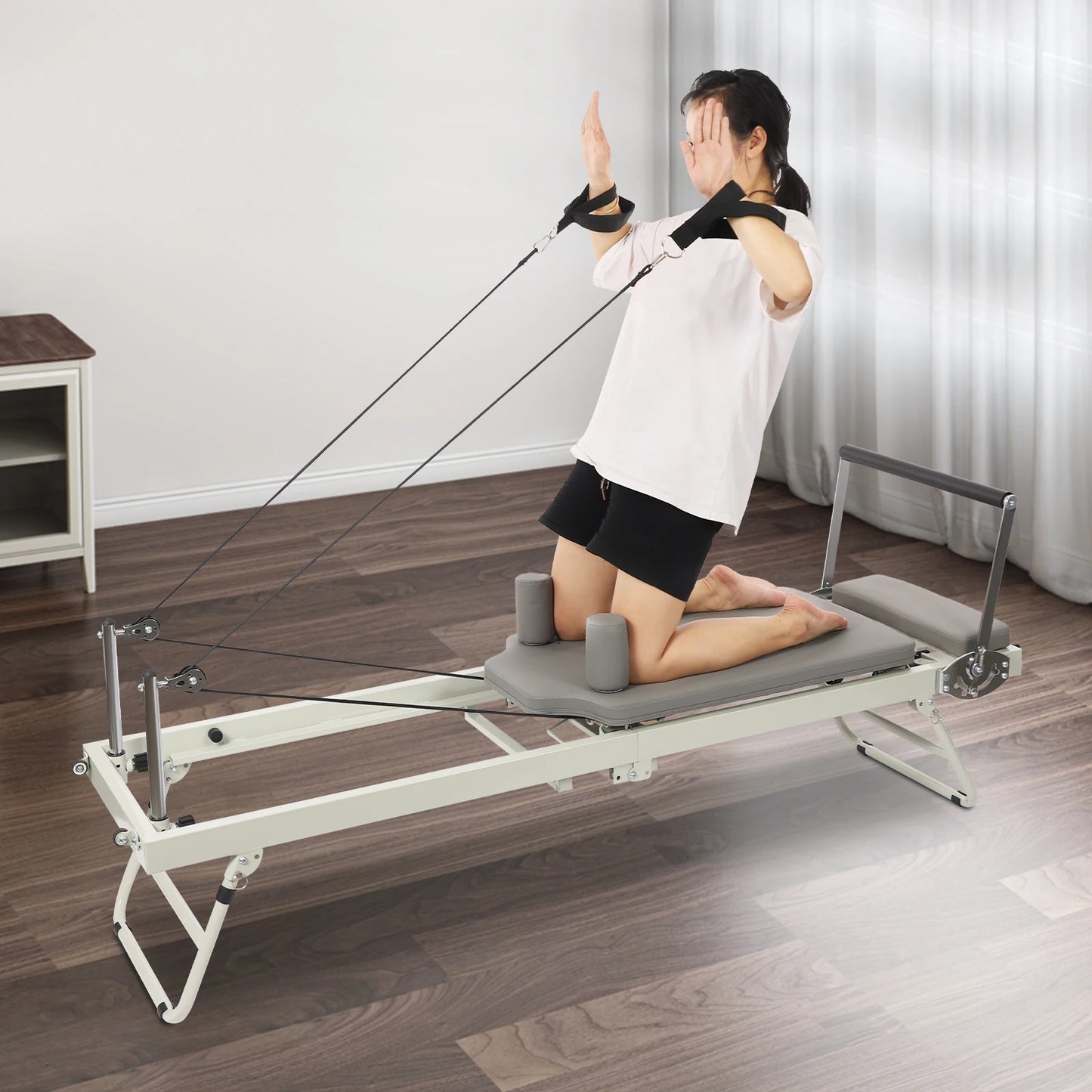 Foldable Pilates Reformer Machine for Home Use with Dual Resistance Springs and Cords