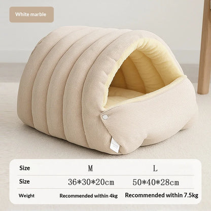 Plush Enclosed Cat House, Warm Winter Sleeping Bed for Cats & Small Pets, Washable Cover - Bond Well Supplies