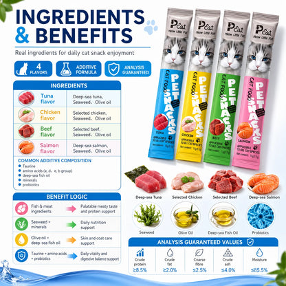 Cat Treat Snack Sticks, Soft Chews, 15g Pack, Assorted Tuna, Chicken, Beef & Salmon Flavors - Bond Well Supplies