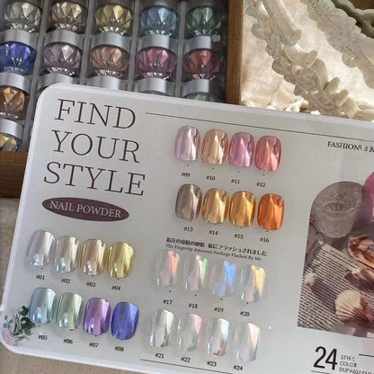 High-End Nail Art Set with 24 Mirror Powder Colors and Ultra-Fine Glitter Effects