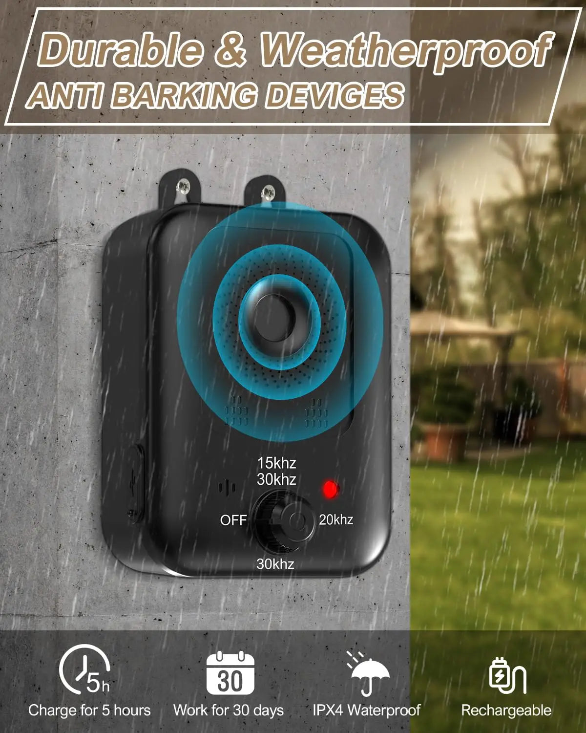 Rechargeable Ultrasonic Dog Barking Deterrent Device, Automatic Anti-Bark Control for Indoor & Outdoor - Bond Well Supplies