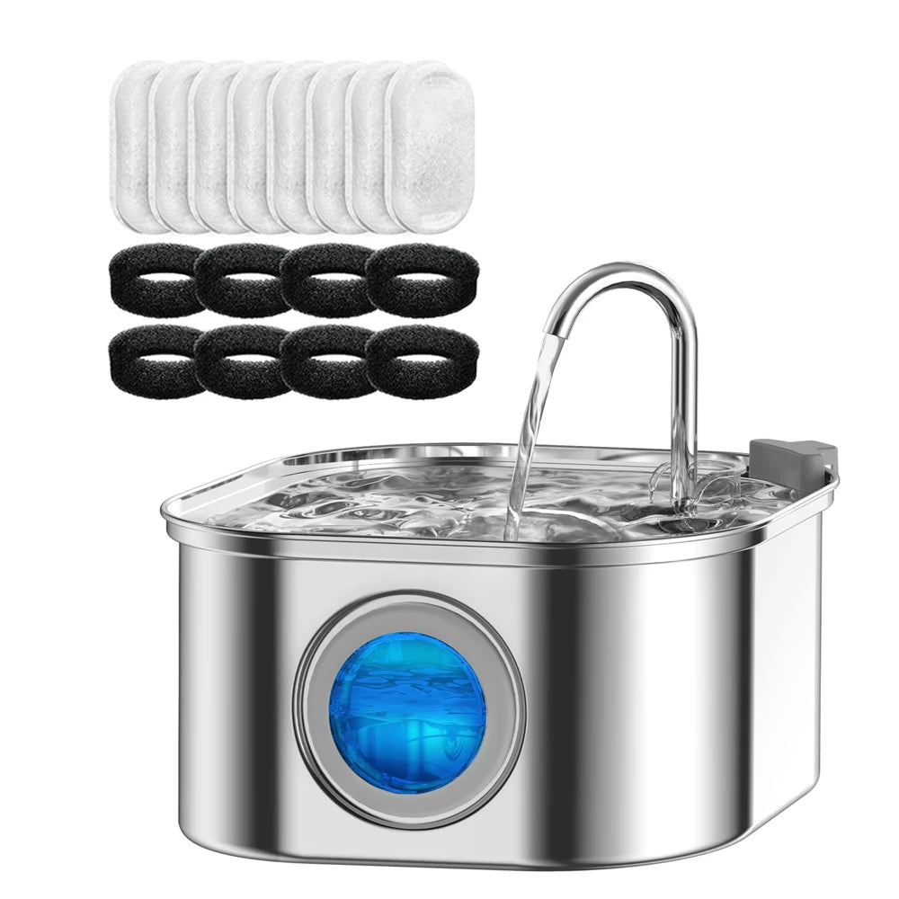 Automatic Cat Water Fountain with Sensor, 3.2L/108oz Capacity, Transparent Window & Stainless Steel - Bond Well Supplies