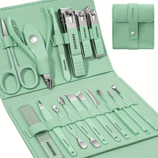 Professional 26-Piece Nail Care Kit, Large Brown Nail Clippers, Manicure Pedicure & Nail Art Tools - Bond Well Supplies