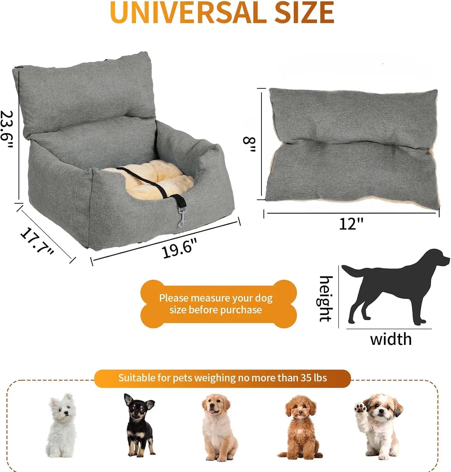Dog Booster Car Seat Bed for Small Dogs, Elevated Travel Seat with Safety Tether