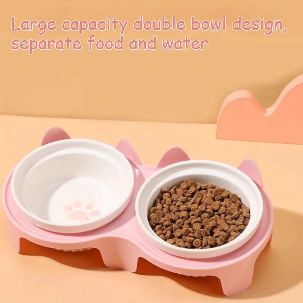 Ceramic Tilted Cat & Dog Feeding Bowl, Separate Food & Water Dishes with Stable Anti-Tip Design - Bond Well Supplies