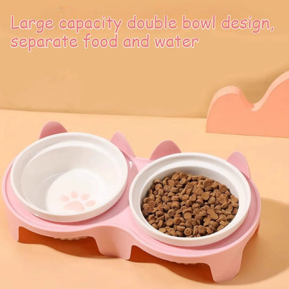 Ceramic Tilted Cat & Dog Feeding Bowl, Separate Food & Water Dishes with Stable Anti-Tip Design - Bond Well Supplies