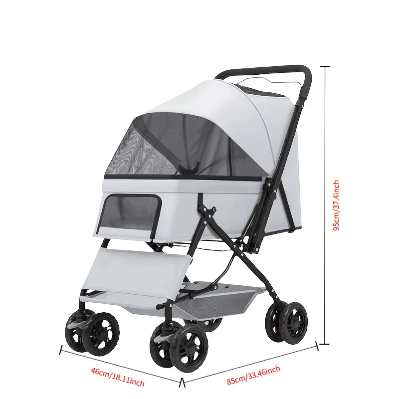 Premium 4-Wheel Dog & Cat Stroller, Large-Space Portable Pet Travel Cart for Small & Medium Pets