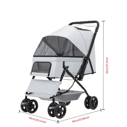 Premium 4-Wheel Dog & Cat Stroller, Large-Space Portable Pet Travel Cart for Small & Medium Pets