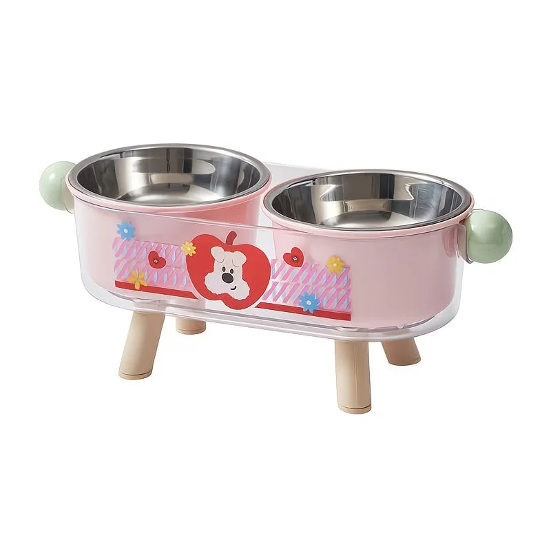 Raised Cat & Dog Feeding Bowl, Double Stainless Steel Pet Feeder for Food & Water - Bond Well Supplies