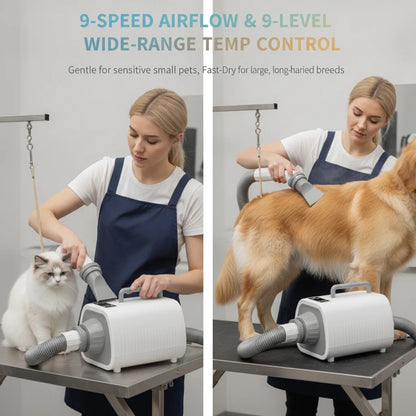 Professional Pet Grooming Dryer, 2100W Dog & Cat Hair Dryer with 9 Speeds, 9 Temperature Settings, 3 Nozzles & 6.56ft Hose