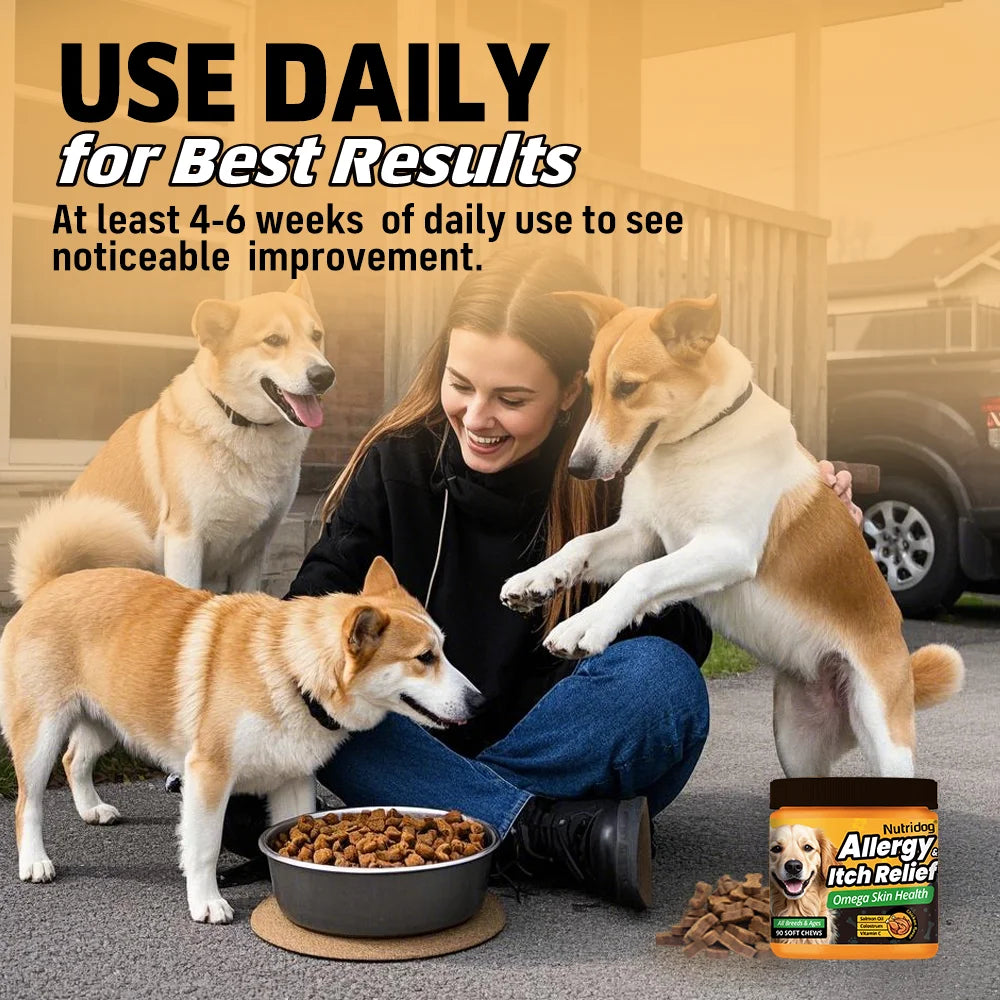 NUTRIDOG Dog Allergy & Itch Relief Chews, Skin and Immune Support Supplement, 90 Count