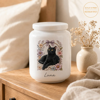 Personalized Pet Ashes Urn with AI-Generated Photo Ceramic Relief, Custom Name & Memorial Message Keepsake